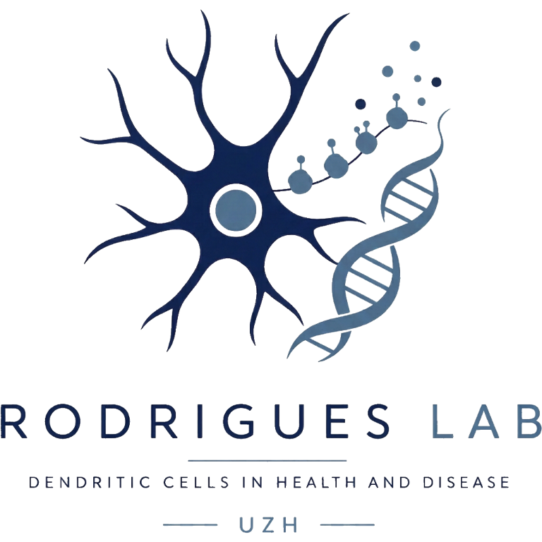 Rodrigues Lab emblem combining a dendritic cell, DNA and chromatin
